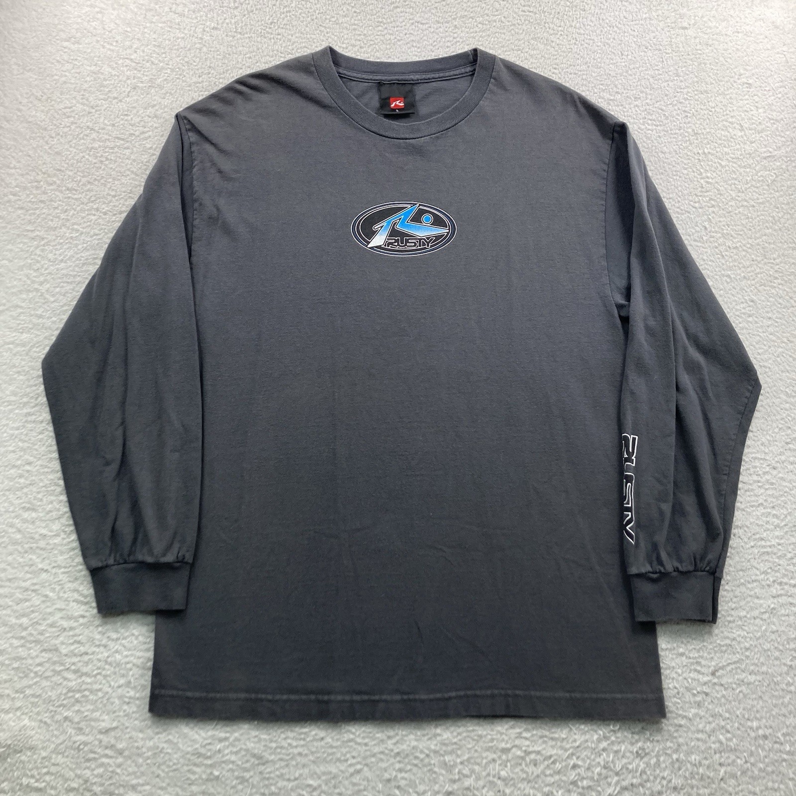 Vintage Rusty Surfboards T Shirt Men Large Grey Long Sleeve Surf Surfing Y2K Vintage Rusty Surfboards T Shirt Men Large Grey Long Sleeve Surf Surfing Y2K