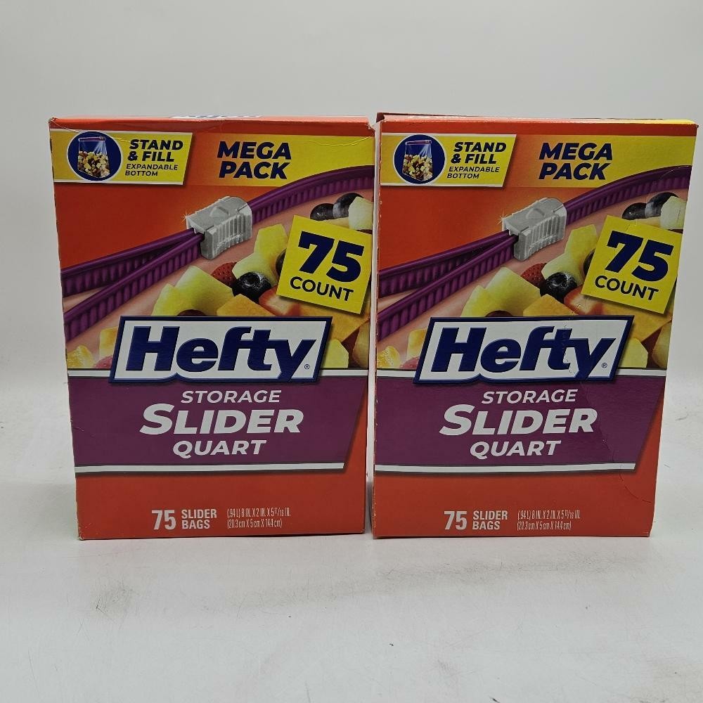 2pk Hefty Quart Slider Storage Bag 75ct - 150 total bags 2pk Hefty Quart Slider Storage Bag 75ct - 150 total bags
