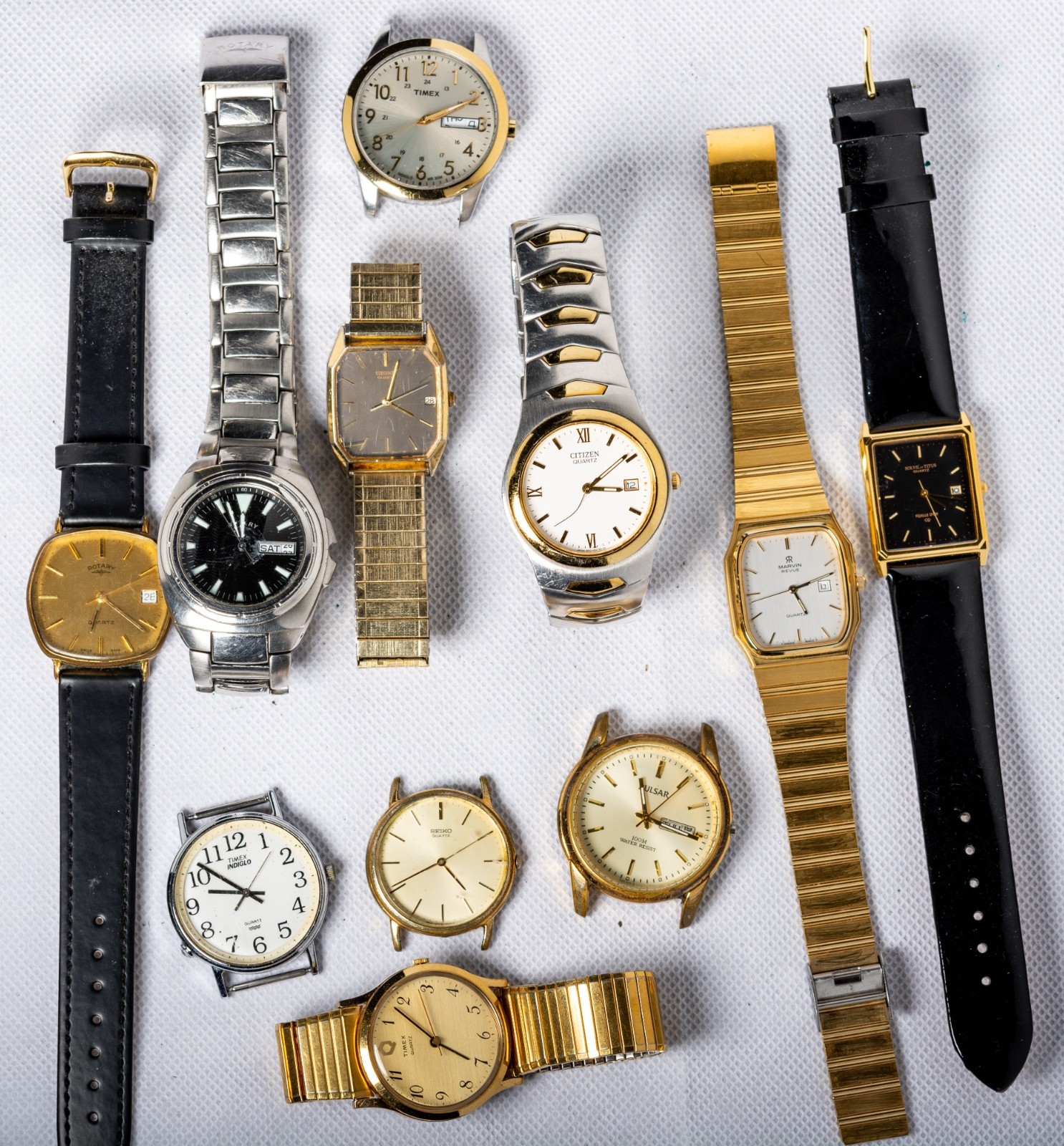 11x Job Lot Men Quartz Vintage Watches (Marvin, Seiko, etc.)--Spare/Repair
