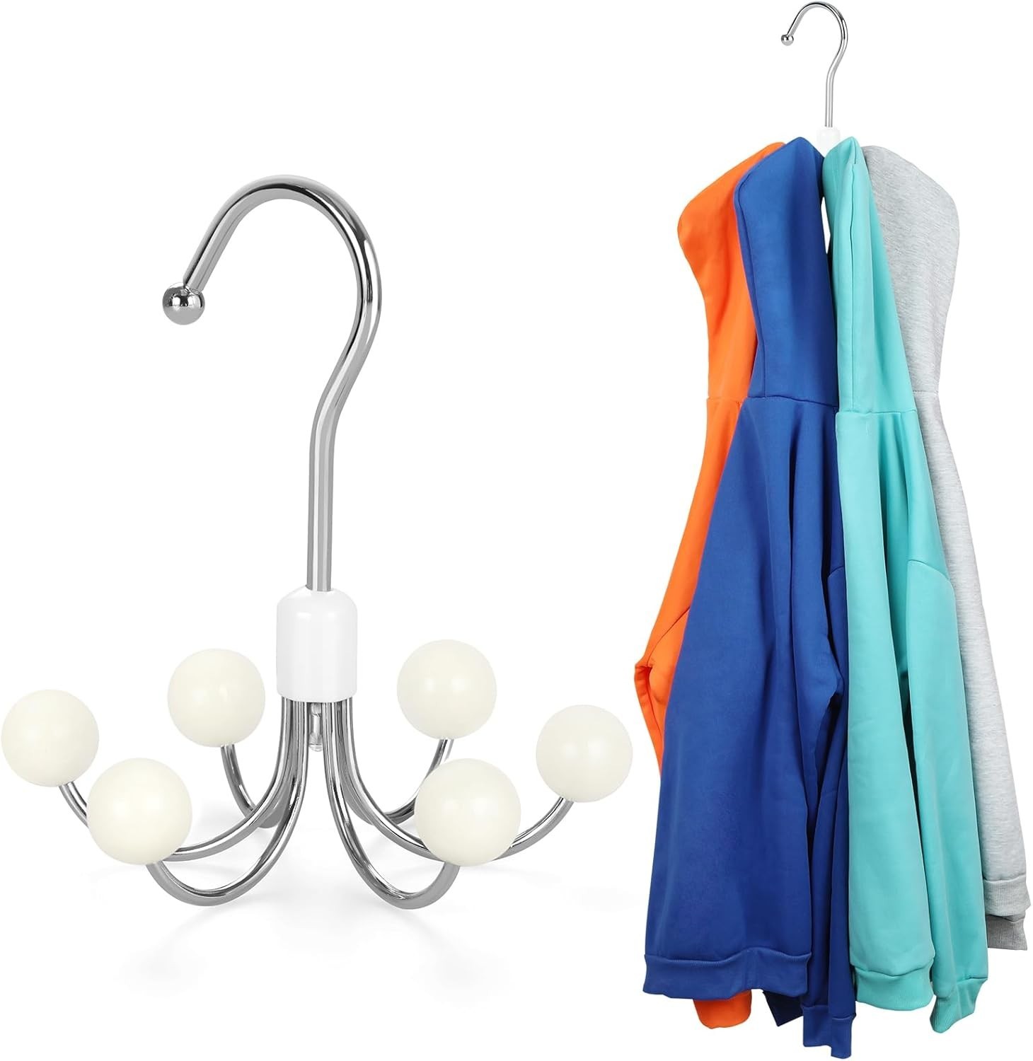 Hoodie Hangers with 6 Wood Balls | 360° Swivel Purse Hanger, Scarf & Handbag