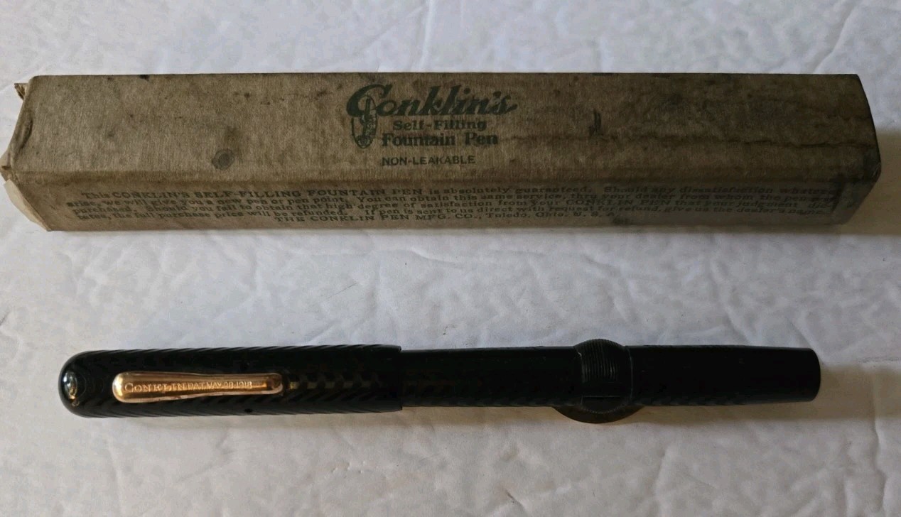 Vintage Conklin Crescent Filler Fountain Pen Toledo Ohio Gold Nib 1918 Patent