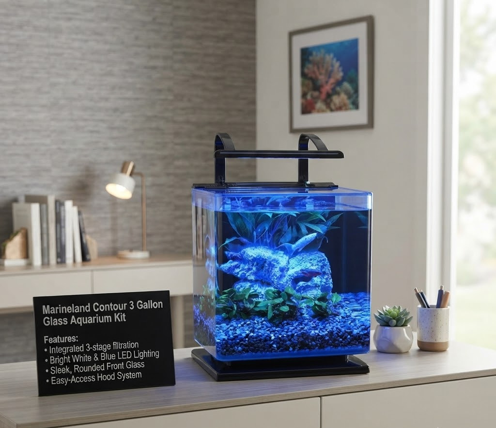 Marineland 3 Gallon Glass Aquarium Kit with Filter and LED Lights