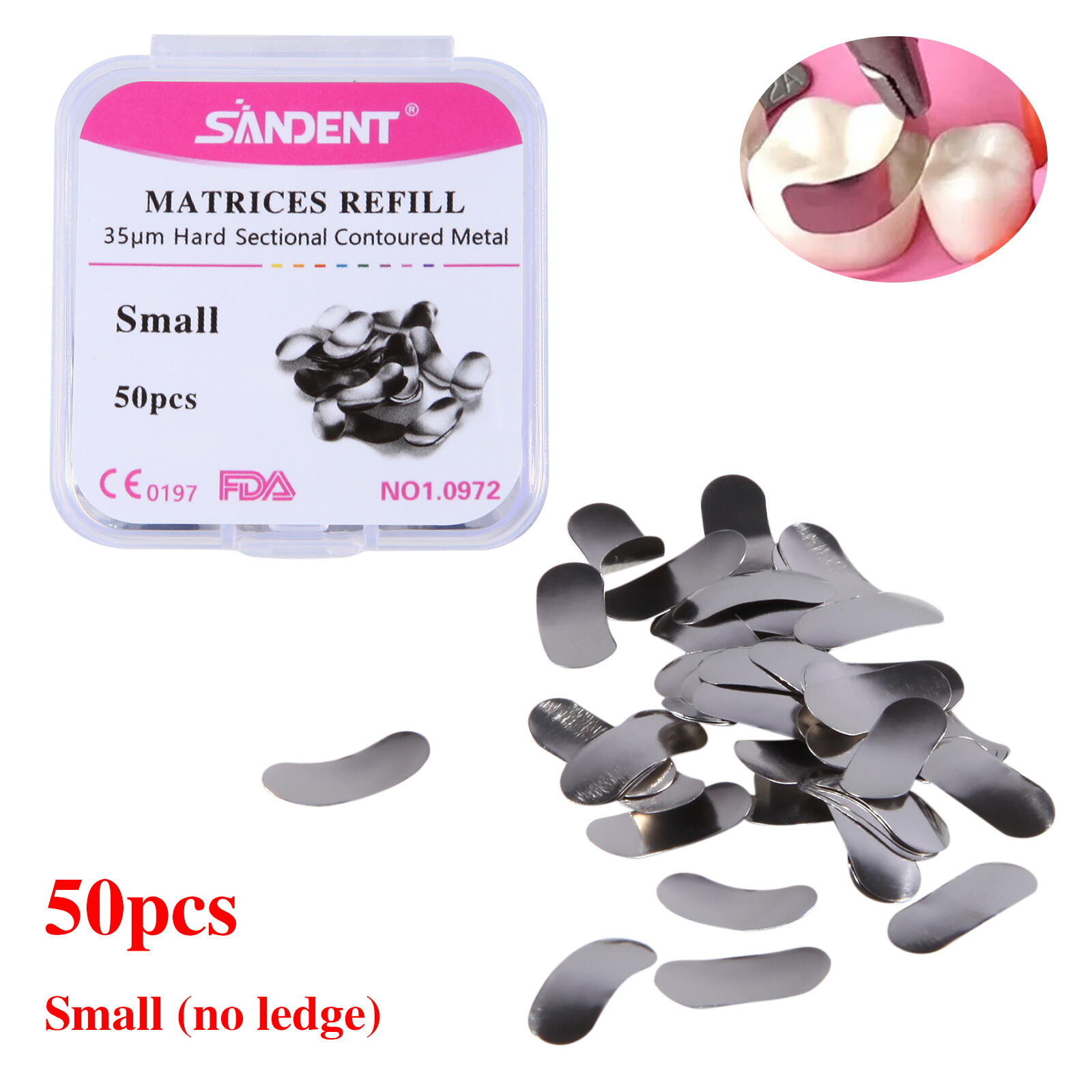 1-100 x Dental Metal Matrices Matrix Band Sectional Contoured Refill S/M/L 35μm