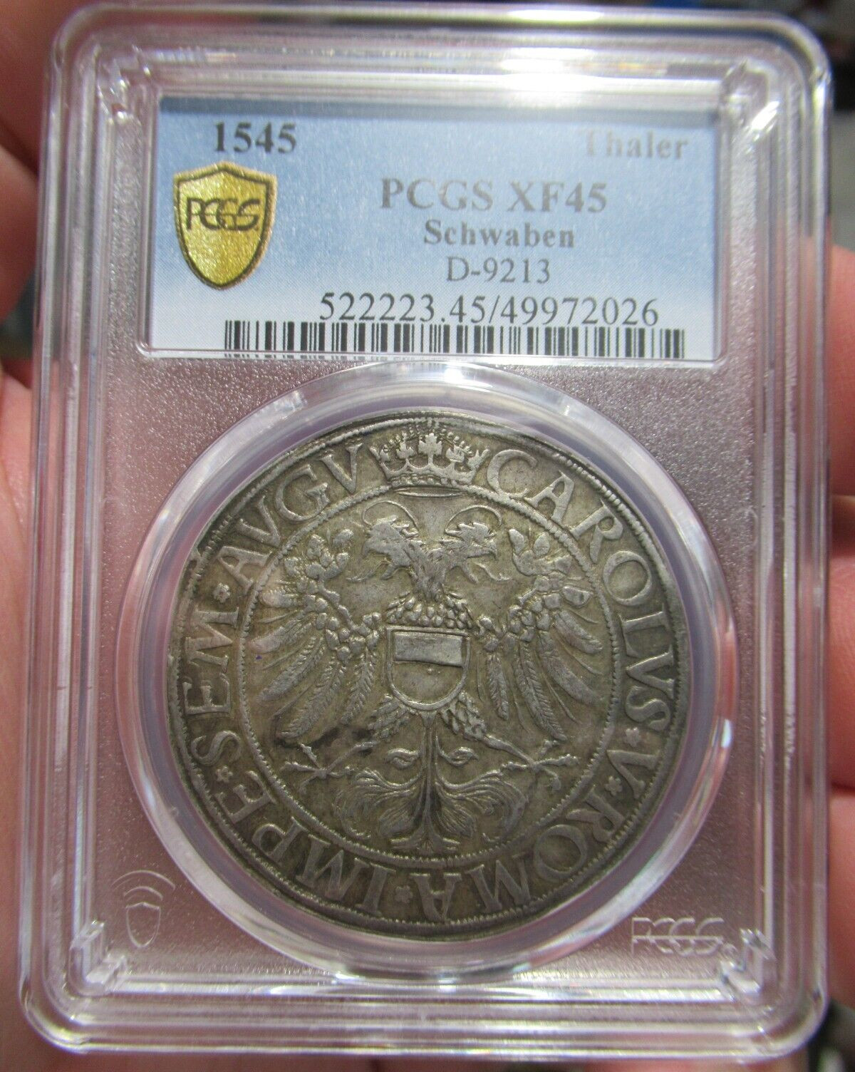 1545 SCARCE German States Schwaben Silver Thaler Coin, PCGS XF45, D-9213