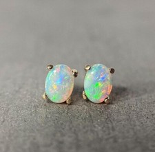 100% Original Fire Opal Oval Gemstone 925 Sterling Silver Women Stud Earrings picture