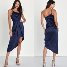 NWT Lulus Law of Attraction One-Shoulder Asymmetrical Midi Dress, Size L picture