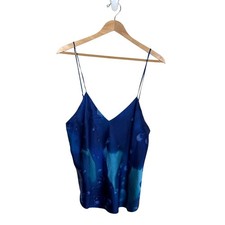 Vintage Lasoie Silk Camisole Blue Abstract Dye-Effect Print 80s 90s Intimates picture