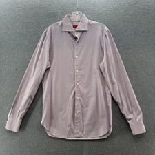 Isaia Dress Shirt Mens 15.5 39 Purple Windowpane Plaid Cotton Long Sleeve Italy picture