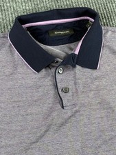 Ermenegildo Zegna Short Sleeve Polo Mens L Purple Navy Cotton Luxury Preppy picture