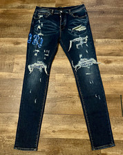 AMIRI Men’s Blue Dark Wash Distressed Slim Fit Skinny Denim Jeans Size 36 picture
