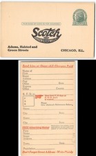 Pre-printed unused postal card with Scotch Woolen Mills ad picture