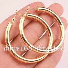 18K Gold Filled Classic Tube Hoop Earrings Many Sizes Small Medium (X-)Large H7 picture