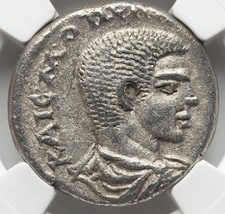 Diadumenian 218 AD NGC, Silver Tetradrachm Roman Empire Coin, VERY SHORT REIGN picture