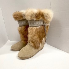 Vintage Tecnica Skandia Real Goat Fur & Cowhide Italian Snow Boots Women's 7.5 picture