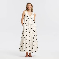 Women's Tiered Maxi Dress - A New Day Cream Polka Dots S picture
