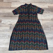 Vintage 70s Handmade Black Floral Embroidered Midi Dress Folk Art Boho Prairie M picture