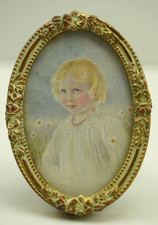 Antique Victorian Edwardian Original Gouache Miniature Painting Child Daisies picture