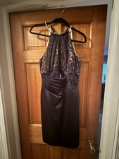Eliza J Black Floral Lace Halter Sheath Knee-Length Dress Ruched Lined Zip 8 picture