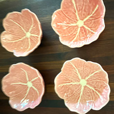 Bordallo Pinheiro Pink Flower-Shaped Ceramic Bowl Set 4 Glossy Portugal picture