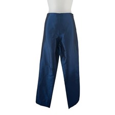Luisa Spagnoli Dress Pants Womens IT 42 US 6 Blue Silk Straight Leg Slit Evening picture
