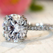 2.89CT Round Moissanite Double Claw Hidden Halo Wedding Ring 14k White Gold Over picture
