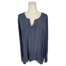rxb Indigo Blue Lace Front Split Neck Roll Tab Sleeve Tunic Top XL Boho picture
