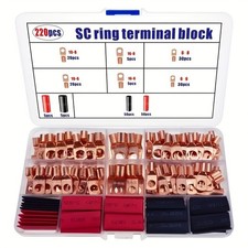 220PCS Car Copper Lug Ring Terminals Cable Electrical Wire Crimp Connectors Kit picture