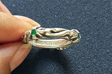 Vintage 925 Sterling Silver Engraved Signed Band Ring Green Stone Size 8 picture
