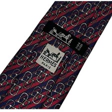 Hermes Men's Silk Navy Burgundy Red Equestrian Stirrup Made in France picture