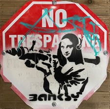 Banksy Graffiti Art Mona Lisa Bazooka Sign Wood Painting 12x12 picture