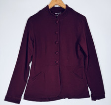 Fair Indigo Jacket Women Large Burgundy Organic Pima Cotton Stretch Blazer picture