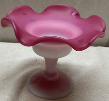 Pairpoint-Vintage Gundersen Peach Blow Satin Glass Fluted Compote or Centerpiece picture