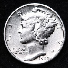 1940-D Mercury Silver Dime AU   picture