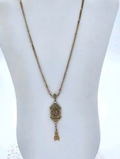 1928 Victorian Deco Porcelain Rose Pink Crystal Pendant Necklace 23