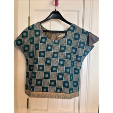 Vintage Boutique Custom Tailored Blue Gold Blouse Lined Singapore L picture