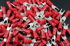 18-22 GAUGE VINYL SPADE #6 CONNECTOR 100 PK RED CRIMP TERMINAL AWG GA CAR RVST6 picture