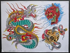 Vintage 2002 Jason Brooks, Shop Used Traditional Tattoo Flash Sheet Austin, TX 2 picture