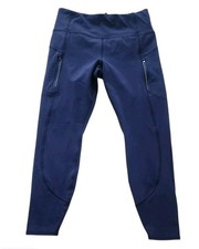 Athleta Rainier High Rise  Compression Brushed Interior Navy Leggings Size L picture