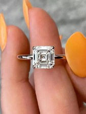 2CT Asscher Cut Lab Created Diamond 14K White Gold Plated Women's Solitaire Ring picture