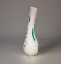 Vtg Italian Frosted Milky White Glass Vase w/Multicolor Swirl picture