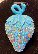 Blue Strawberry vintage aurora borealis  Rhinestone Brooch Pin - Beautiful  picture