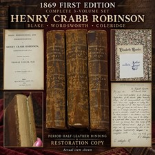 1869 1st Ed Henry Crabb Robinson Diary 3 Vol Set Blake Wordsworth Antiquarian UK picture