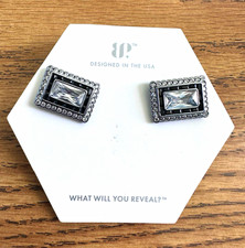 Bomb Party Calista Cubic Zirconia Stud Earrings Hematite Plated ER75470 picture