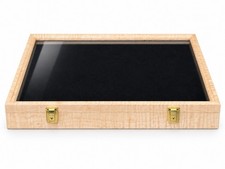 Curly Maple Wood Display Case 24 x 18 x 3” Black Liner for Arrowheads or Knives picture