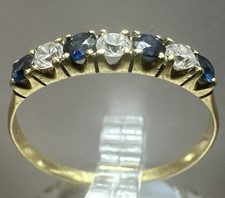 🔥 14K YG Vintage Art Deco Blue Topaz & Clear Gemstone Half Eternity Ring Sz 5 picture