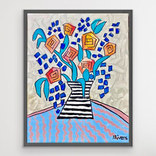 ARivers Postmodern Abstract Art 14x11 Orange Flowers Canvas Painting Original picture