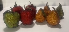 Vintage Beaded Sugared Faux Fruit Holiday Tabletop Decor 4 Apples 4 Pears picture