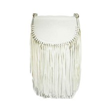 TIGERSTARS KNOTTED LONG FRINGE SHOULDER CLUTCH WHITE HANDBAG picture