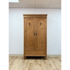Antique European Pine Wardrobe Two Door Armoire Turned Feet, Natural Wood picture