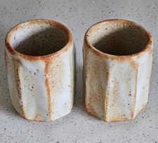 Ultra Rare Rosanjin Kitaoji Attributed Signed Shino Ware Sake Tea Cup Pair picture